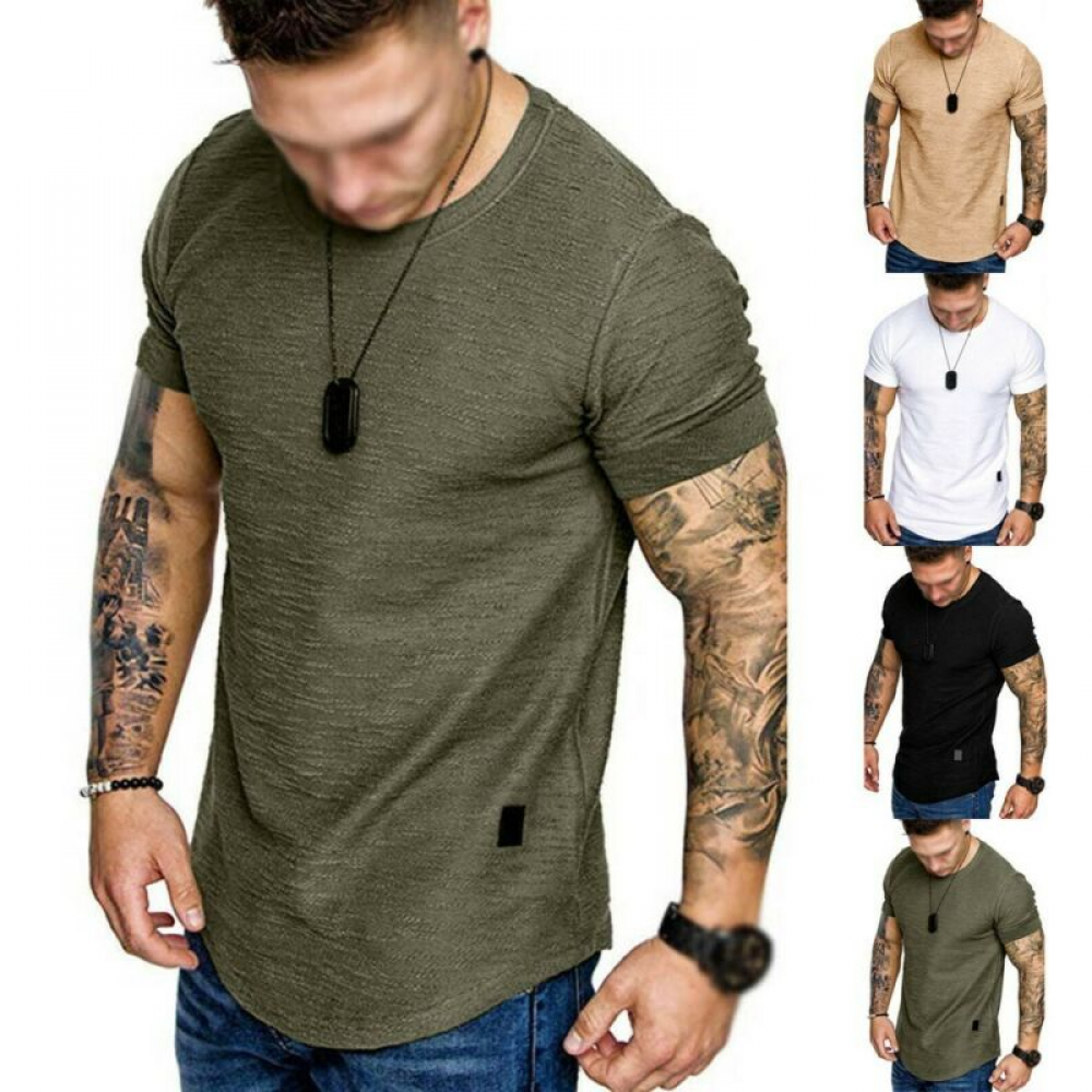 Mens Short Sleeve Slim Fit T-Shirt Tops Sports Gym Muscle Tee Top Shirts Plus