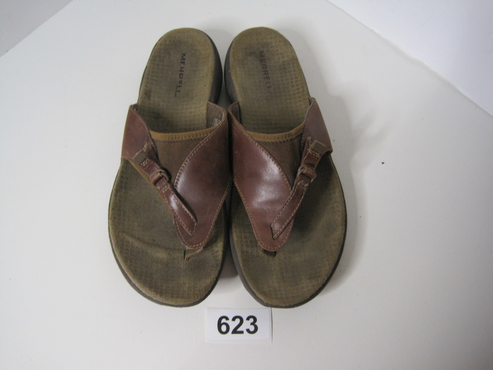 Sandali da donna marroni infradito Merrell taglia 10 M in pelle meridiana