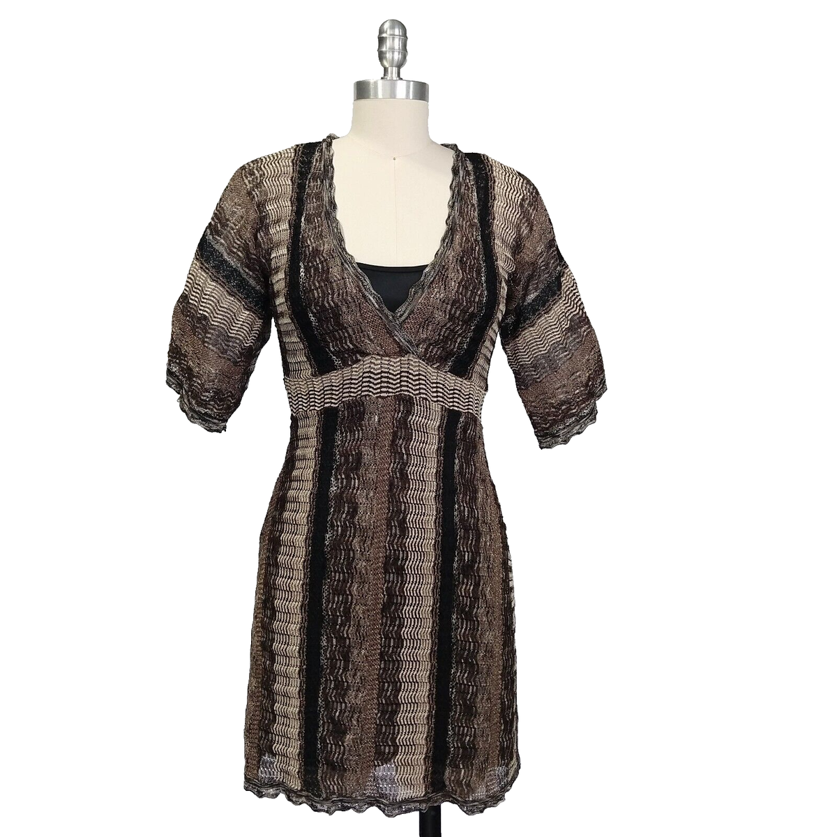 y2k knit dress Vintage Sweater Size S Striped Metallic INC V Neck Brown Black family:silk-shirt