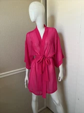 FOREVER 21 LINGERIE NEW! Bright Pink Sheer Belted Short Kimono Robe Sz L