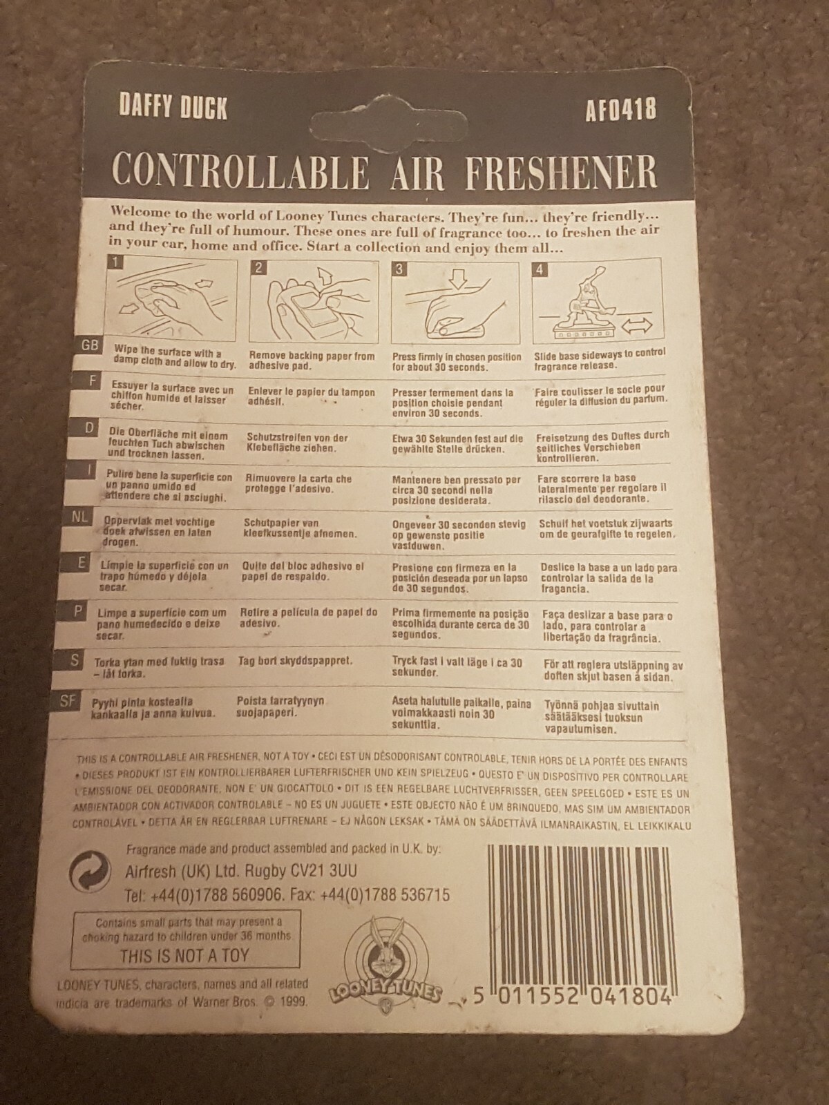 Looney Tunes Daffy Duck Air Freshener Cast Complete 4 Placard Slogans