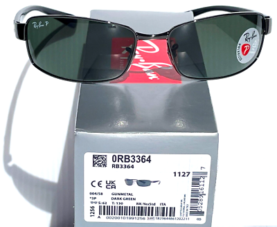 NEW Ray Ban Gunmetal w POLARIZED Dark Green Lens Sunglass RB3364