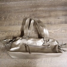 Nine West Light Gold Purse Hand Bag Double Strap Career Zip Top Closure