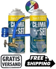 ClimaSet 2x R134a Erstatzgas 3in1 Klimaanlagen Nachfüllmittel Kältemittel Kabel