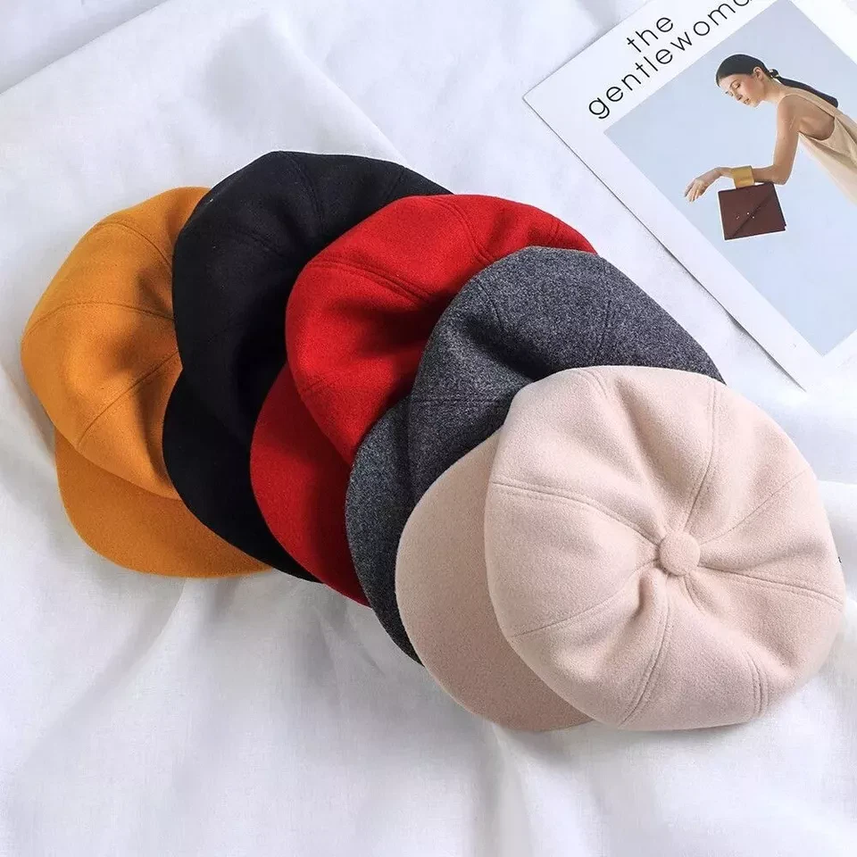 Damas Niña Mezcla de Lana Panadero Mujeres Niño Gorra Pico Sombrero de Newsboy Retro Boina Gorra Foto 4 de 4