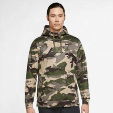 NEW MEN  S NIKE THERMA-FIT CAMO TRAINING PULLOVER HOODIE  IN BROWN KHAKI  