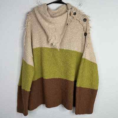 Moon River Sweater Womens Large Colorblock Ribbed Knit Shawl Neck Boho Whimsical