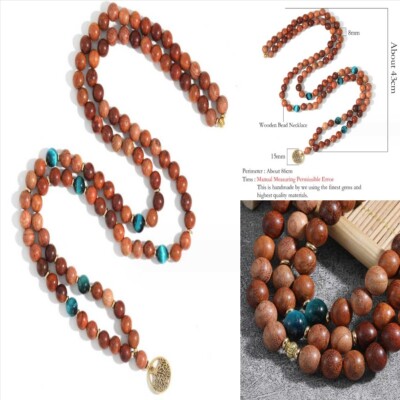 8mm 108 small leaf rosewood bead bracelet Blue tiger eye stone Handmade Cuff