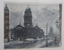 Gendarmenmarkt Berlin - Framed Etching Signed Print after Max Buchholz