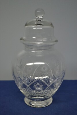 Apothecary Jar Etched Clear Glass Star of David Lidded