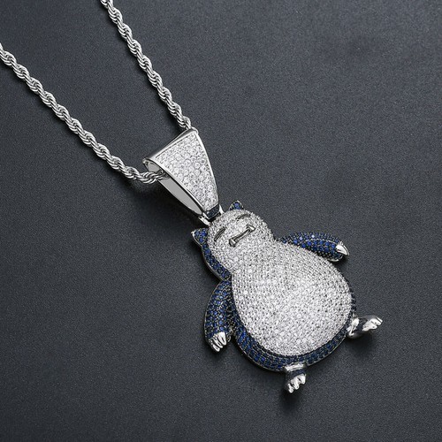 Cartoon Pokemon Snorlax Hip Hop Pendant Chain Necklace ICED AAA+ CZ Cos Jewelry - Picture 6 of 8