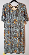 LuLaRoe Julia Dress Size 3XL Fitted Bodycon Blue Geometric Design Leaf NWT