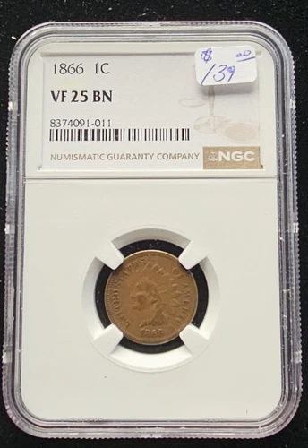 1866 1C INDIAN Head Cent Coin NGC VF 25