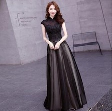 Women's Stand Collar Evening Dress Party Preside Dress Sleeveless Long Skirt New