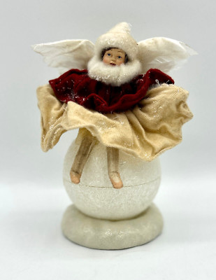 Midwest Of Cannon Falls 6'' Girl Angel On Mica Snowball Feather Wings Victorian