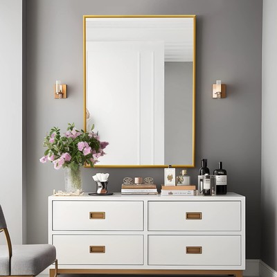 NeuType rechteckiger Wandspiegel Metallrahmen gold 96 x 66 cm