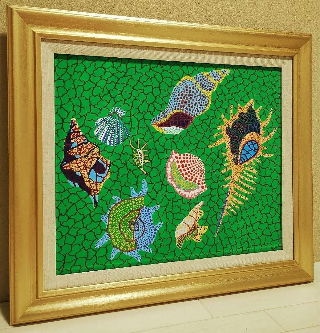 F8 size] Yayoi Kusama (shellfish) hand-painted/signed/oil painting
