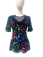 80s Vintage Sequin Beaded Top Art Deco Glam Silk India Party Cocktail S