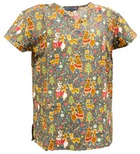 Women Halloween Christmas Medical Scrub Llama Cookie Pewter M