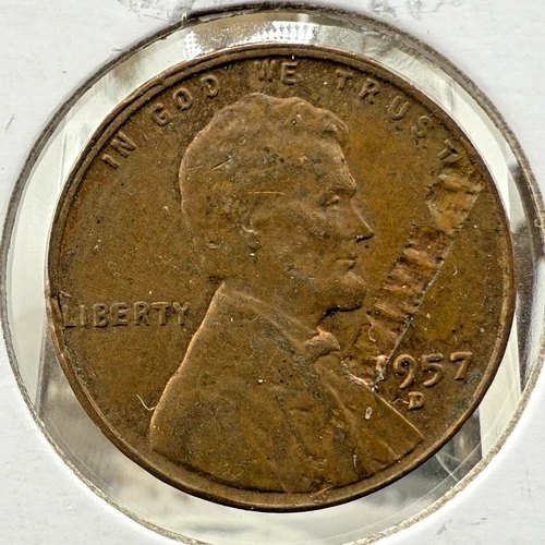 1957-D Lincoln Wheat Copper Cent Penny 1¢ "Lamination Error" ~ SP3001