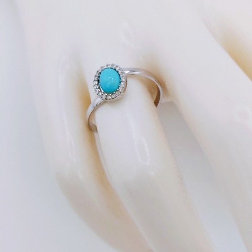 Anello donna argento 925 regolabile turchese ovale e pietre bianche artigianale - Imagen 3 de 5