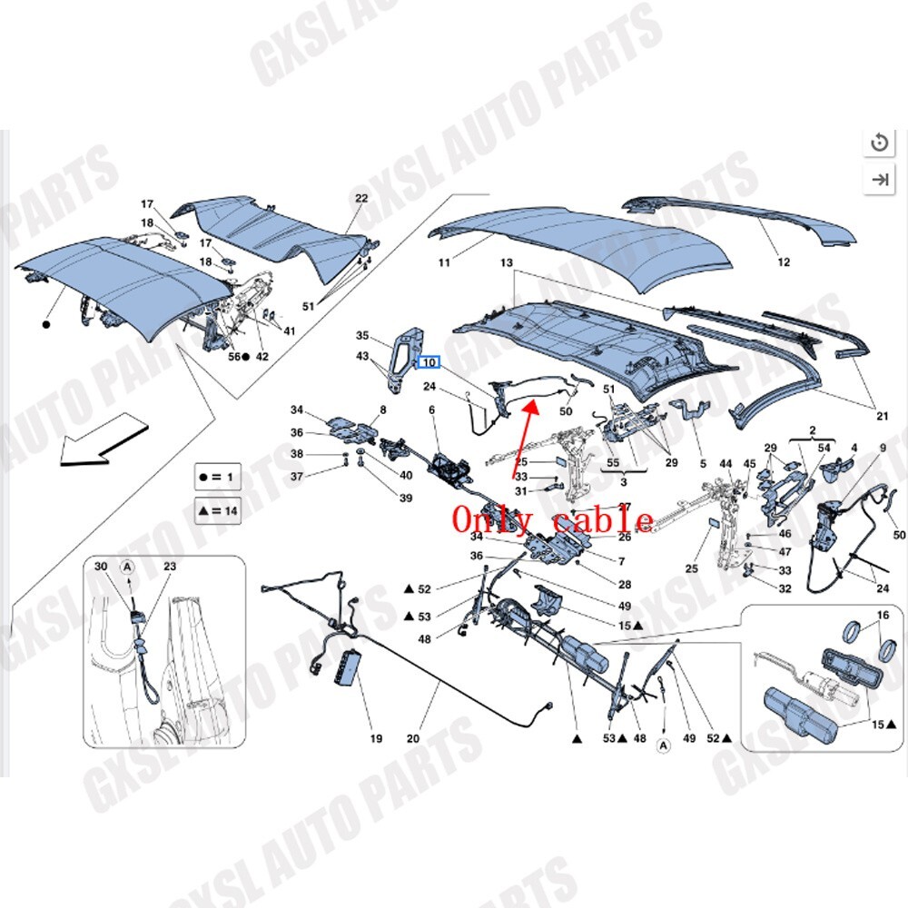 For Ferrari 458 Convertible Roof Flap Mechanism Replace the cable separately