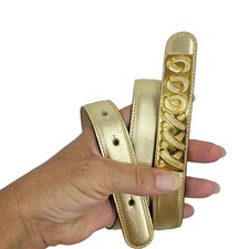 Vintage Paloma Picasso Gold Leather Belt M Peg Closure Metal XXOO Buckle Italy