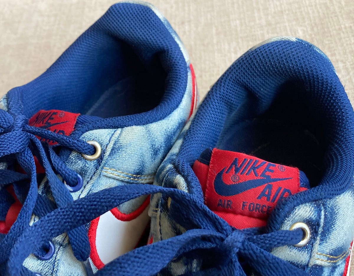 Nike Air Force 1 Low Acid Washed Denim Blue Red Shoes 630930-400
