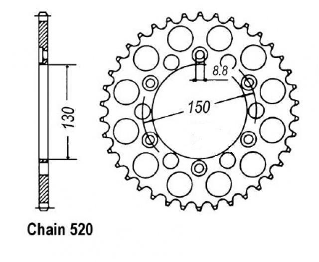 Roue à chaîne 520 à 38 dents de rechange pour moto Honda XL 250 S de 1978 à 1982
