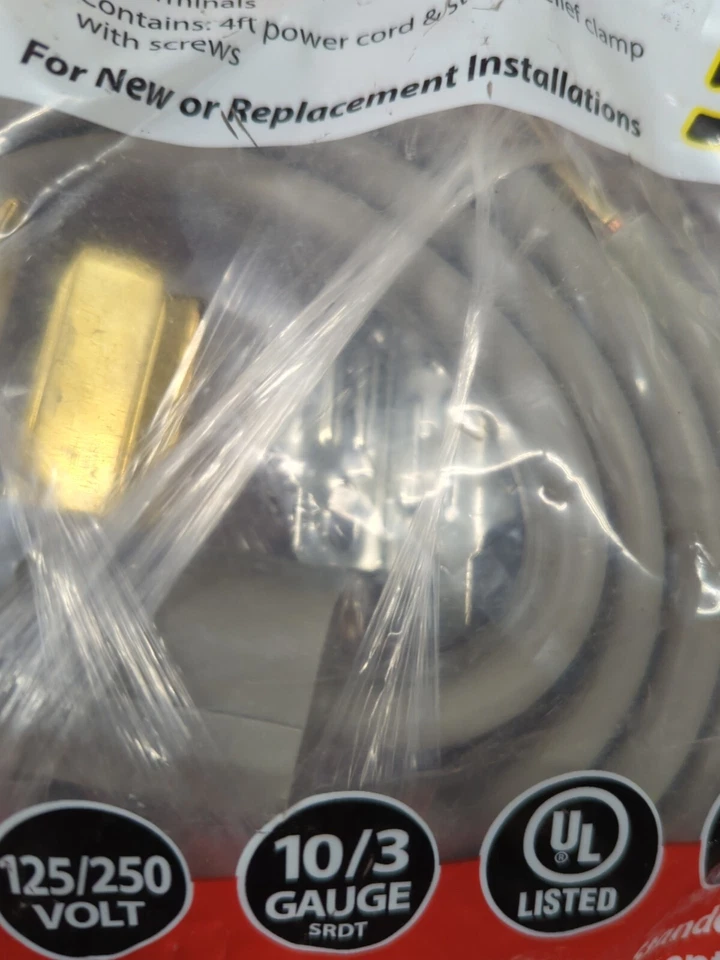 LOTE DE 3 cables de alimentación para secadora eléctrica de 4 hilos de 30 amperios certificados 4 pies Foto 4 de 4