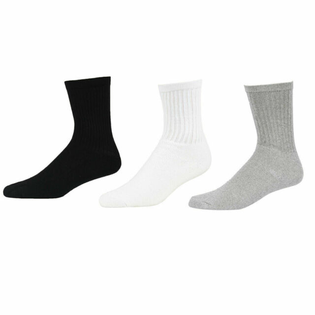 Men's Cotton Sport Crew Athletic White,Black,Grey Socks Size 10-13