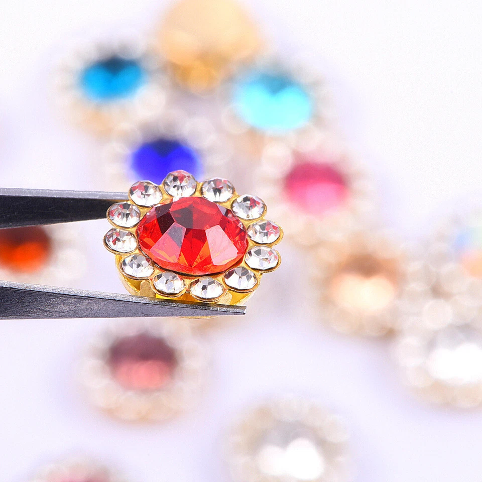 50 Gold Bling Crystal Rhinestone Pearl Flatback Buttons 8mm 10mm Wedding Crafts - Image 4 of 4