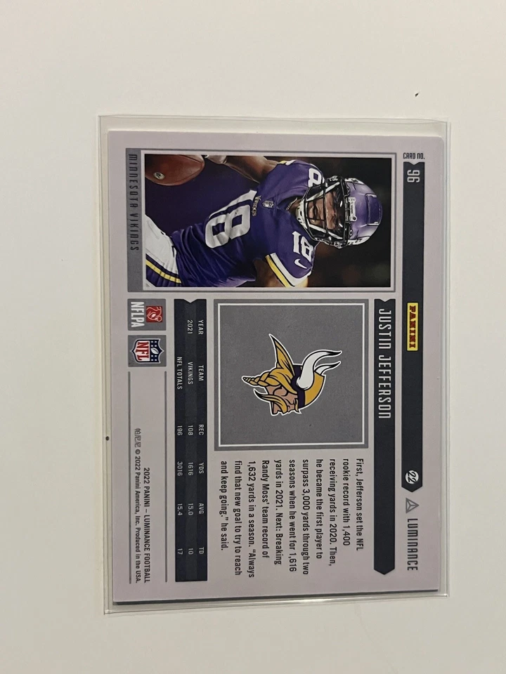 2022 Panini Luminance - #96 Justin Jefferson 44/99 - Image 2 of 2