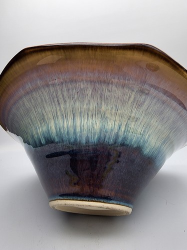 Bill Campbell Pottery Large Bowl Spiral Drip Glaze Blue 11” Diameter Signed - Picture 10 of 16