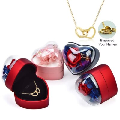 To My Wife Girlfriend Valentines Day Gift Heart Pendant Necklace Rose Gift Box
