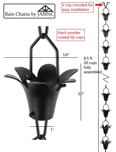 Rain Chain Gutter Downspout JASINC HOMES: Black Lily JAS4001BLK LIQ - 第 3/5 張圖片
