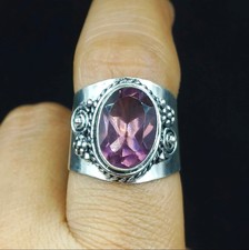 925 Sterling Silver Handmade Jewelry Natural Amethyst Gemstone Adjustable Ring