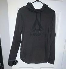 Reebok Women s Gray Pullover Hoodie Logo Jersey Polyester Regular Fit Size L