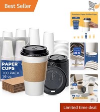 Disposable Paper Coffee Cups 16 oz with Lids Sleeves Leak-Proof Hot Cocoa