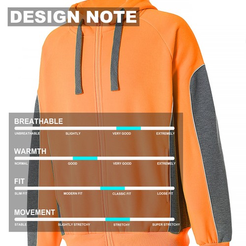 Hi Vis Work Hoodie Zip-up Fleece Jumper Safety Sweatshirt Orange Yellow Unisex - Picture 13 of 61