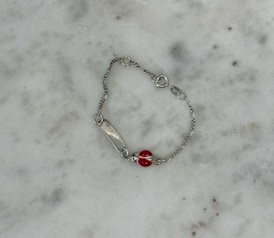925 Italien Silber rot Emaille Kinder Armband Marienkäfer Anhänger gepunzt süß 118