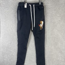 Loop Sweatpants Mens Small Black Fleece Joggers Bear Bitter Sweet Zip Pockets