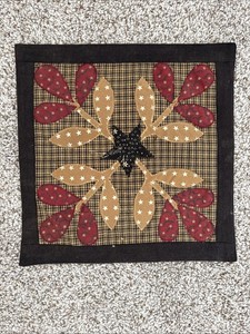 Square Quilt Design Appliquéd Table Square Candle Mat 12” Burgundy ￼Black Gold ￼