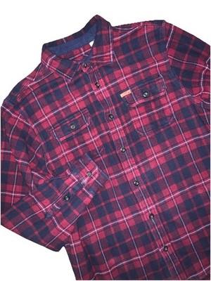 Orvis Perfect Flannel Button Shirt Men L Heavy Cotton Tartan Plaid Red Navy Blue