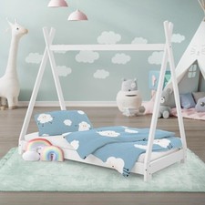 Letto per bambini tenda indiana teepee in legno bianco con rete a doghe 140x70cm