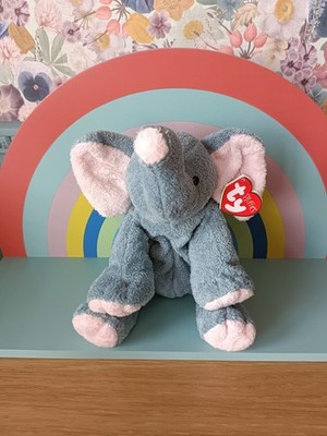 TY Pluffies 'Winks' Elefant Stofftier - blau/grau - mit Etikett - 9 Zoll