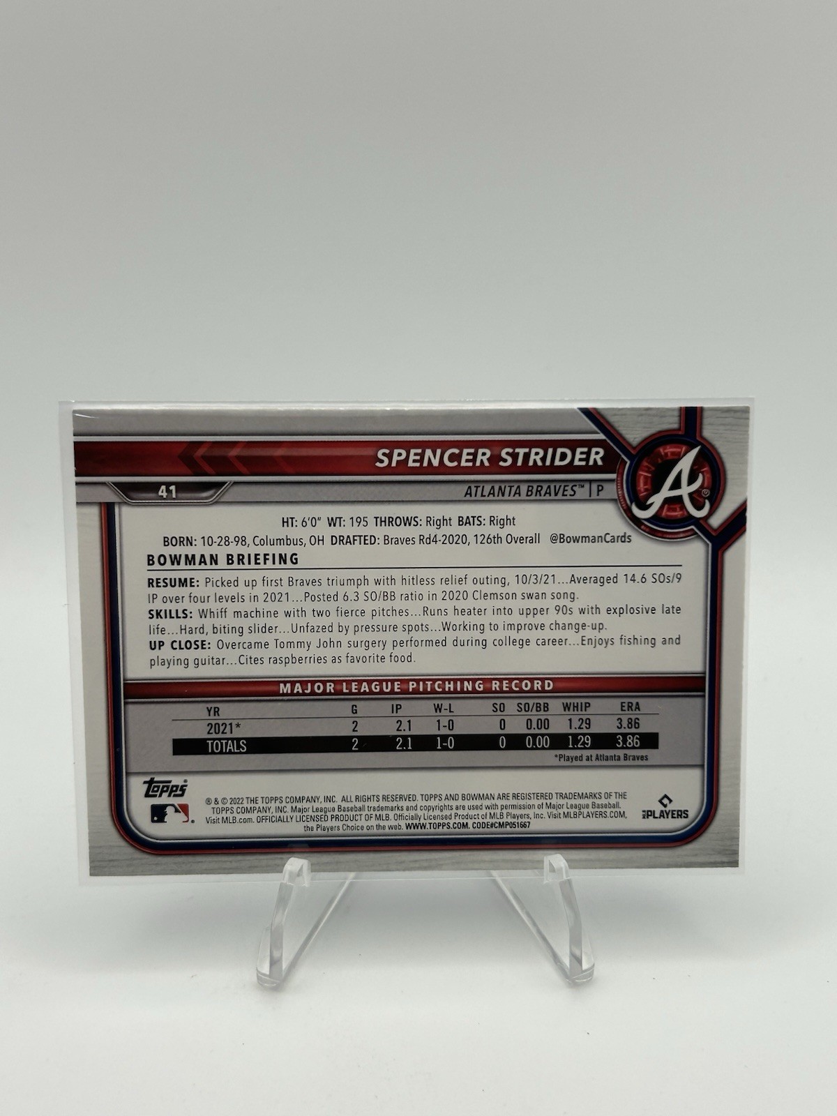 2022 Bowman #41 Spencer Strider RC