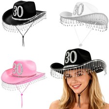 Women Western Glitter Rhinestone Tassel Decor Cowboy Hat Birthday Cowgirl Hat