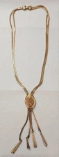 Vinatge Lariat Necklace Tassel Bolo Slide Pendant Gold Tone Statement MCM