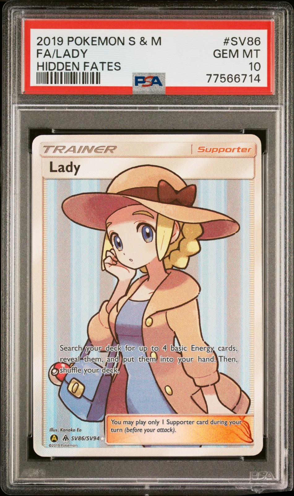 2019 POKEMON SUN & MOON HIDDEN FATES #SV86 FULL ART/LADY PSA 10